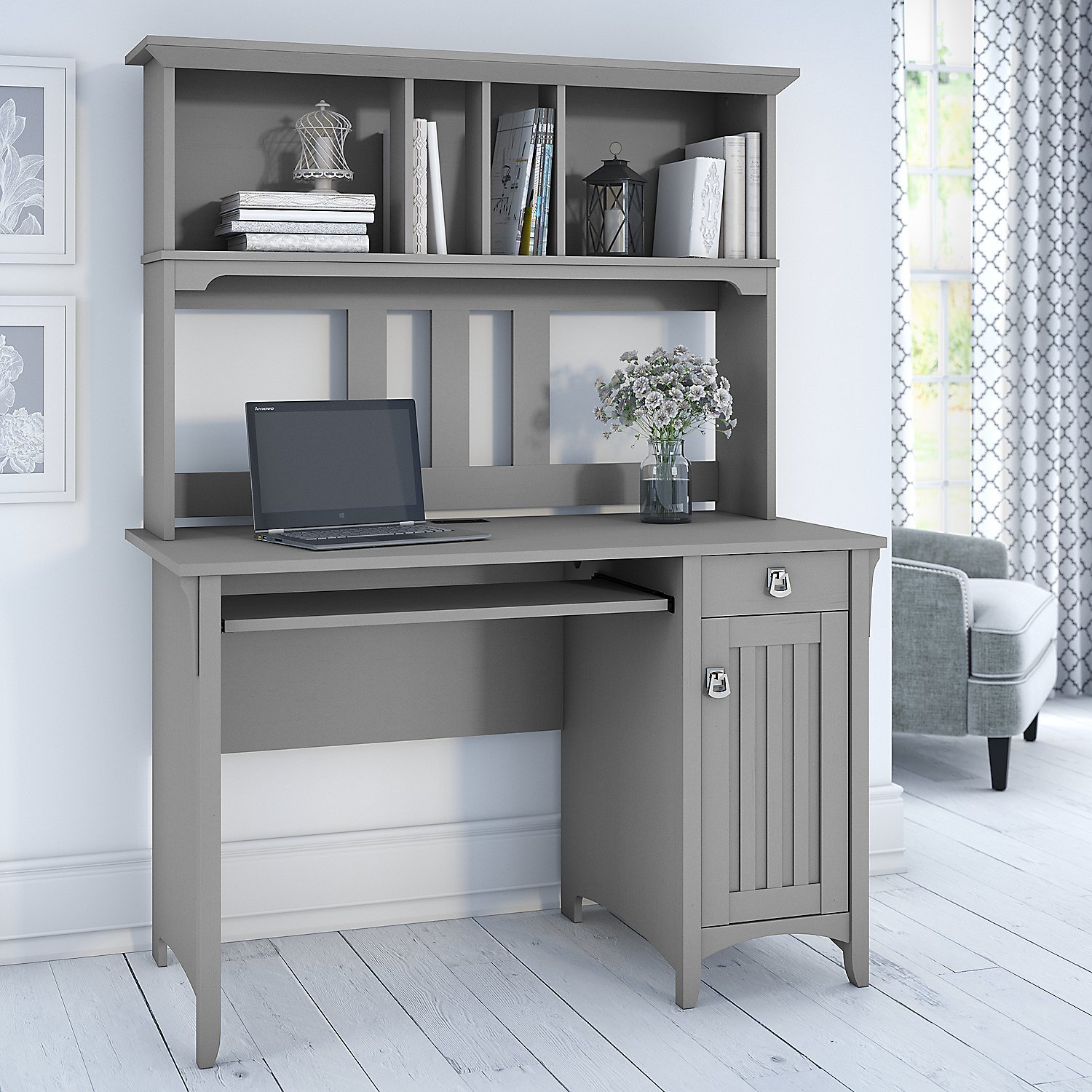 Cape Cod Gray Computer Desk with Hutch - Salinas-1