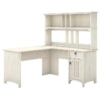 Antique White L Shaped Desk with Hutch - Salinas