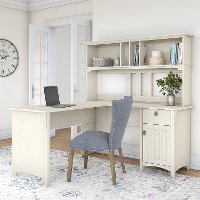 Antique White L Shaped Desk with Hutch - Salinas-2