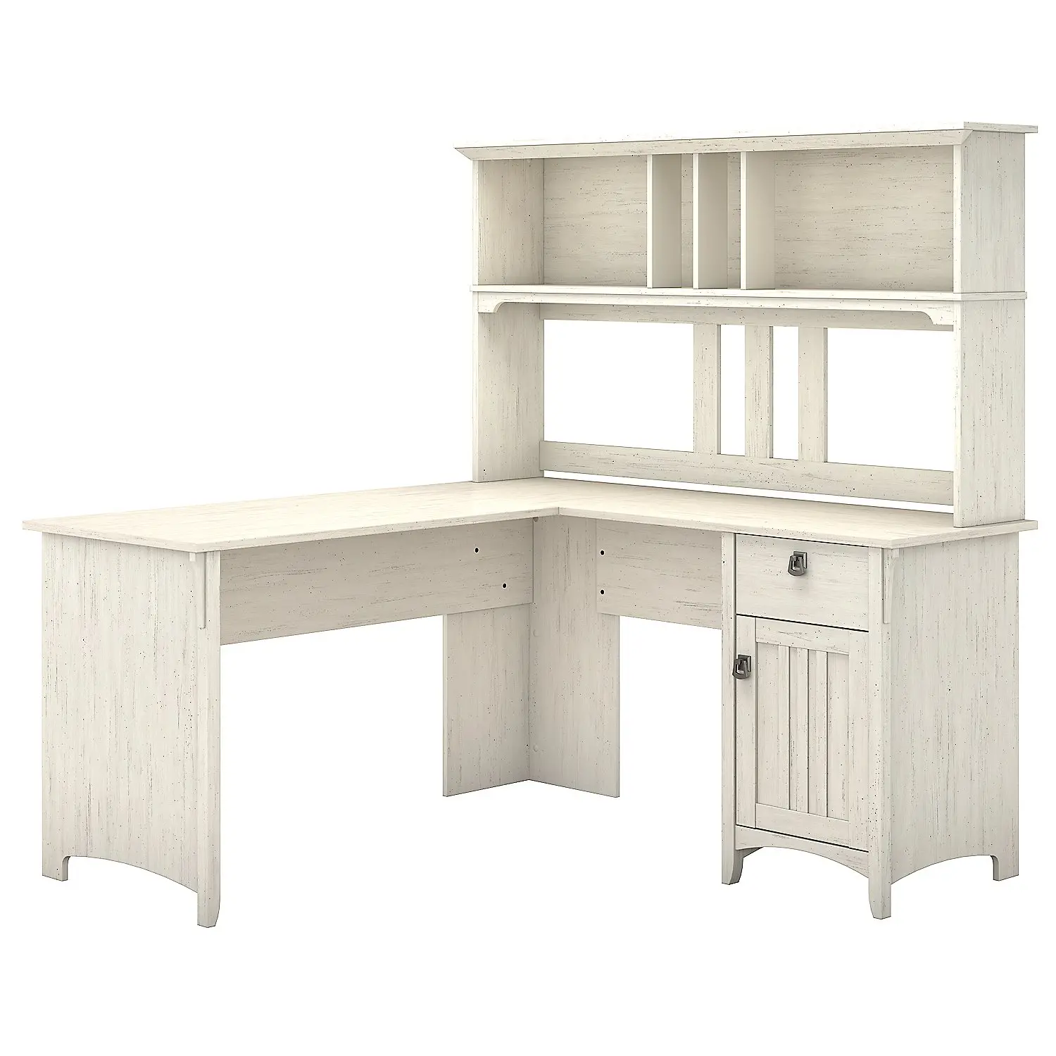 SAL004AW Salinas Antique White L Shaped Pedestal Desk with Hutch-1