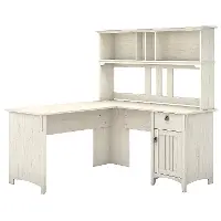 SAL004AW Salinas Antique White L Shaped Pedestal Desk with Hutch
