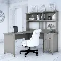 SAL004CG Salinas Cape Cod Gray L Shaped Pedestal Desk with Hutch - Bush Furniture