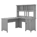 SAL004CG Salinas Gray L Shaped Pedestal Desk with Hutch