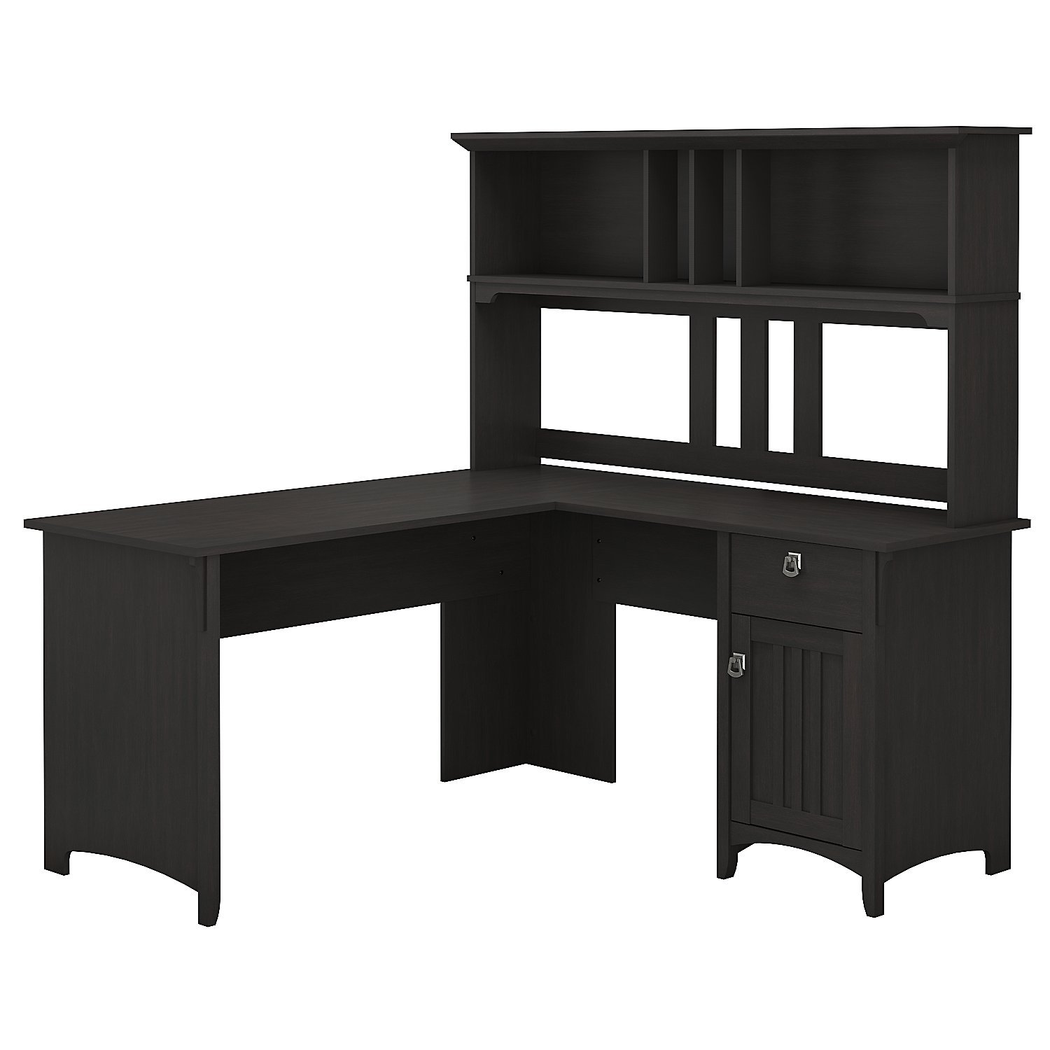 Salinas Vintage Black L Shaped Pedestal Desk with Hutch-1