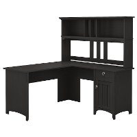 Vintage Black L Shaped Desk with Hutch - Salinas