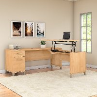Maple Cross 3 Position Sit to Stand L Shaped Desk - Somerset