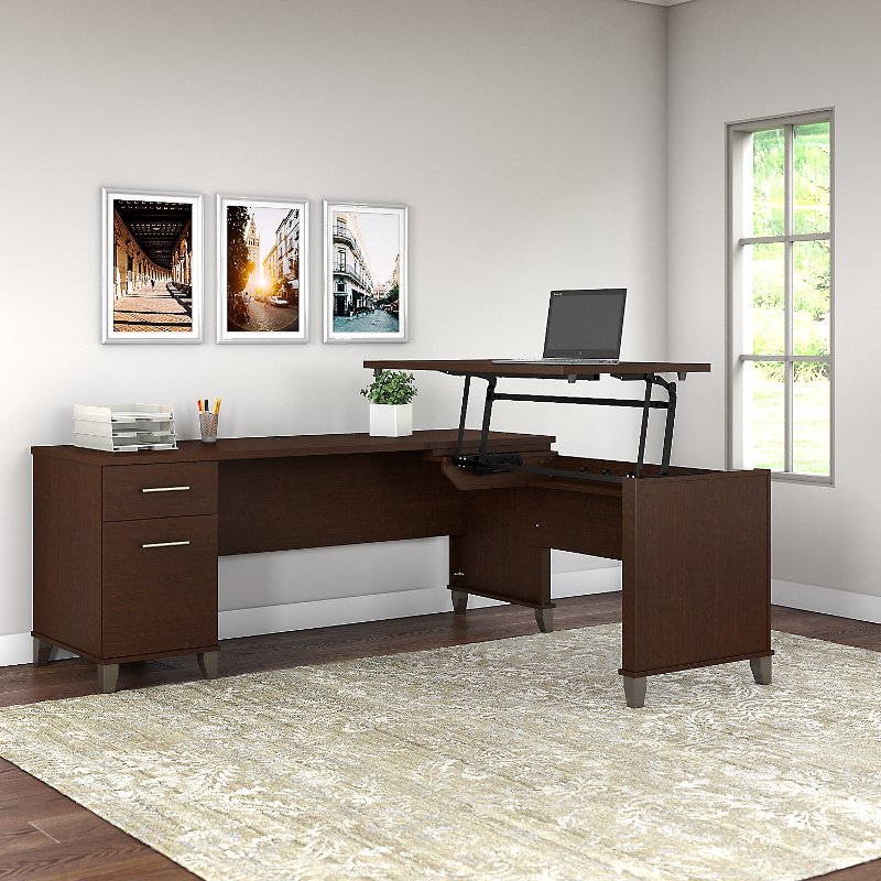 Mocha Cherry 3 Position Sit To Stand L Shaped Desk Somerset Rc