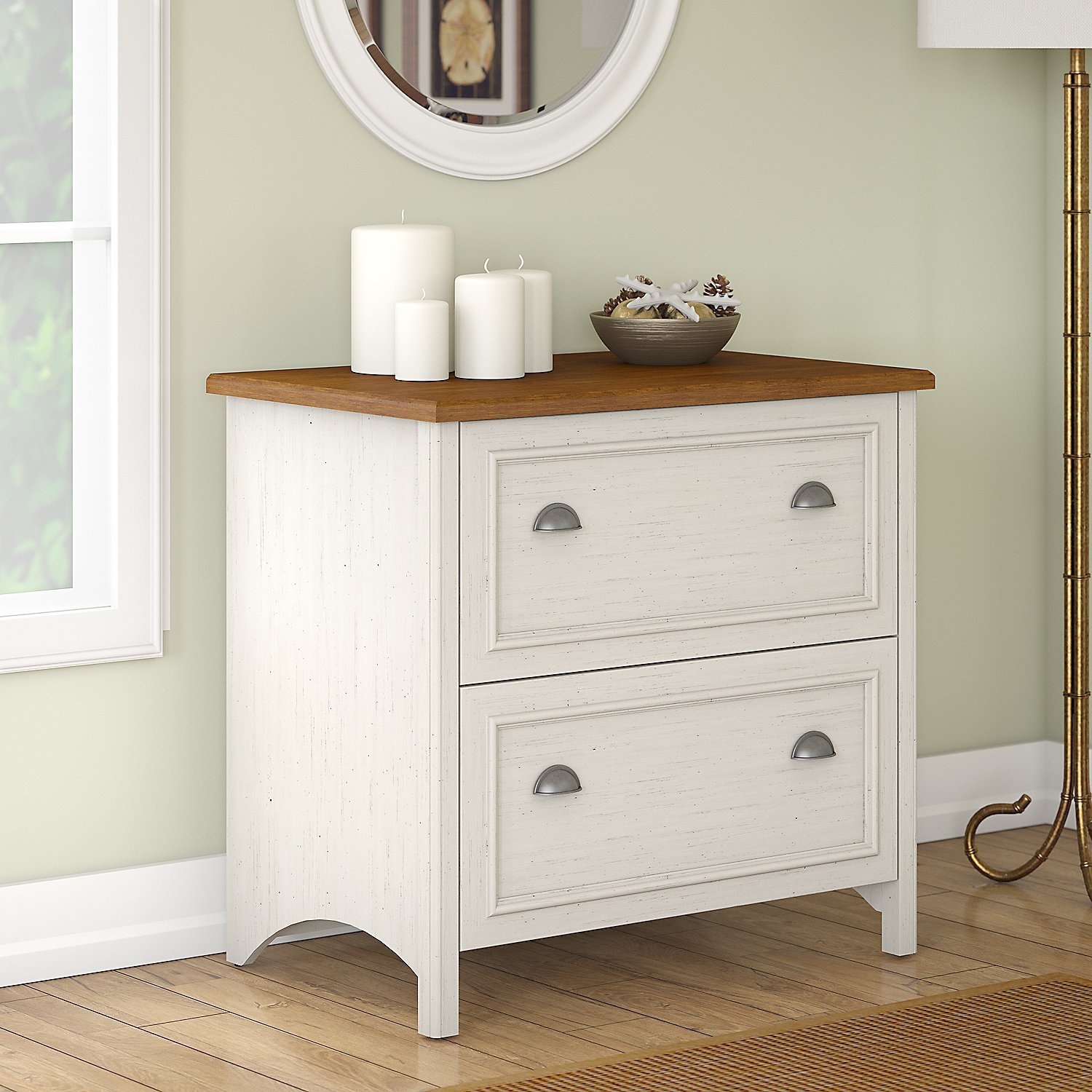 Antique White and Tea Maple 2 Drawer Lateral File Cabinet - Stanford-1