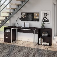 Espresso Oak Computer Desk with File Cabinet and Bookcase - Torte