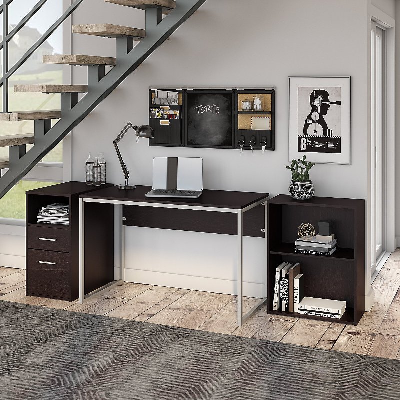 Espresso Oak Computer Desk With File Cabinet And Bookcase Torte