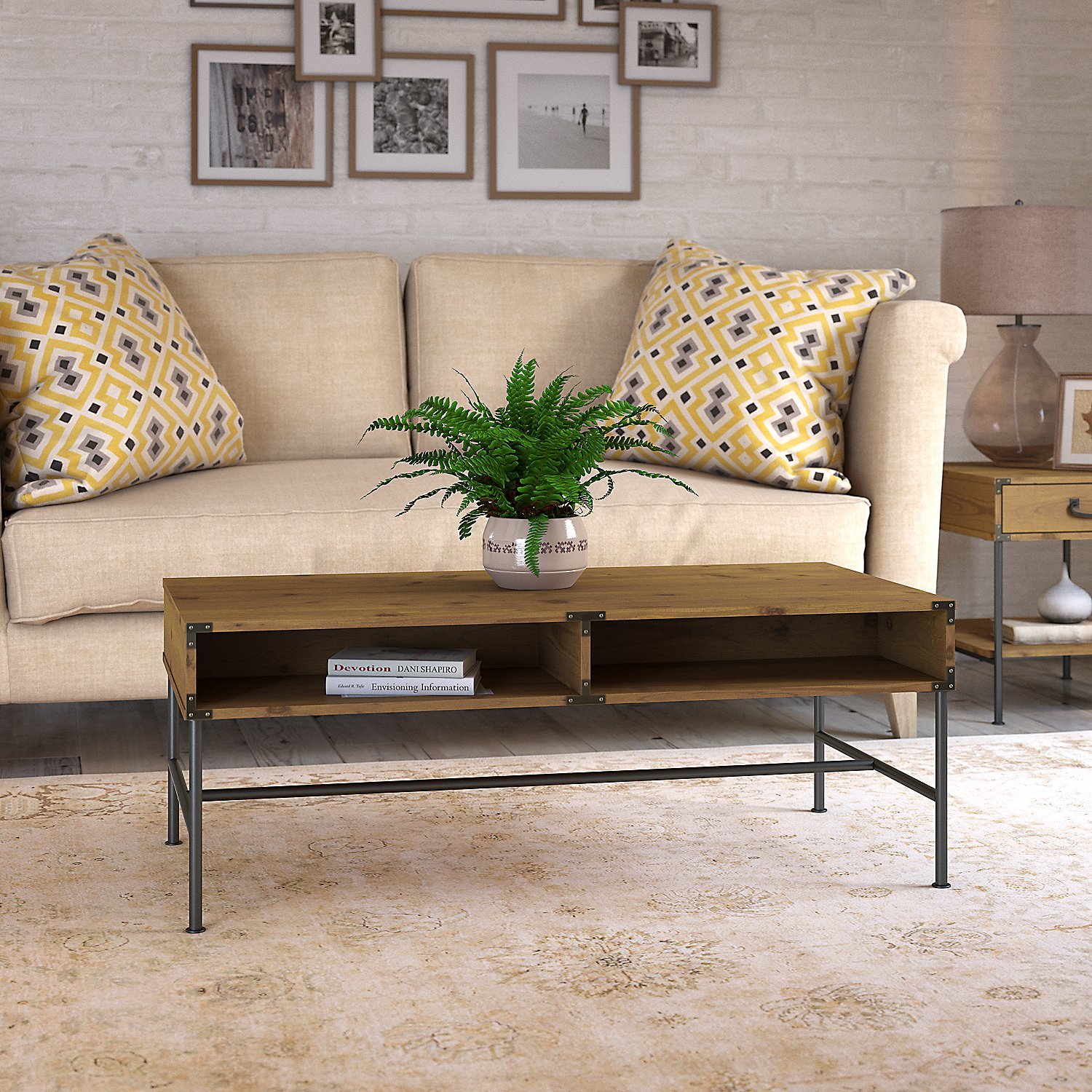 Industrial Golden Pine Coffee Table - Ironworks-1