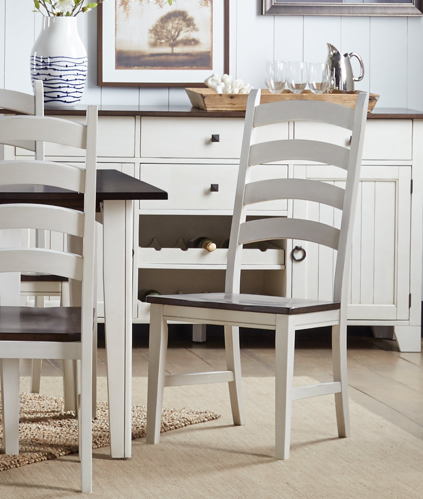 Farmhouse White and Brown Ladder Back Dining Room Chair - Toluca-2