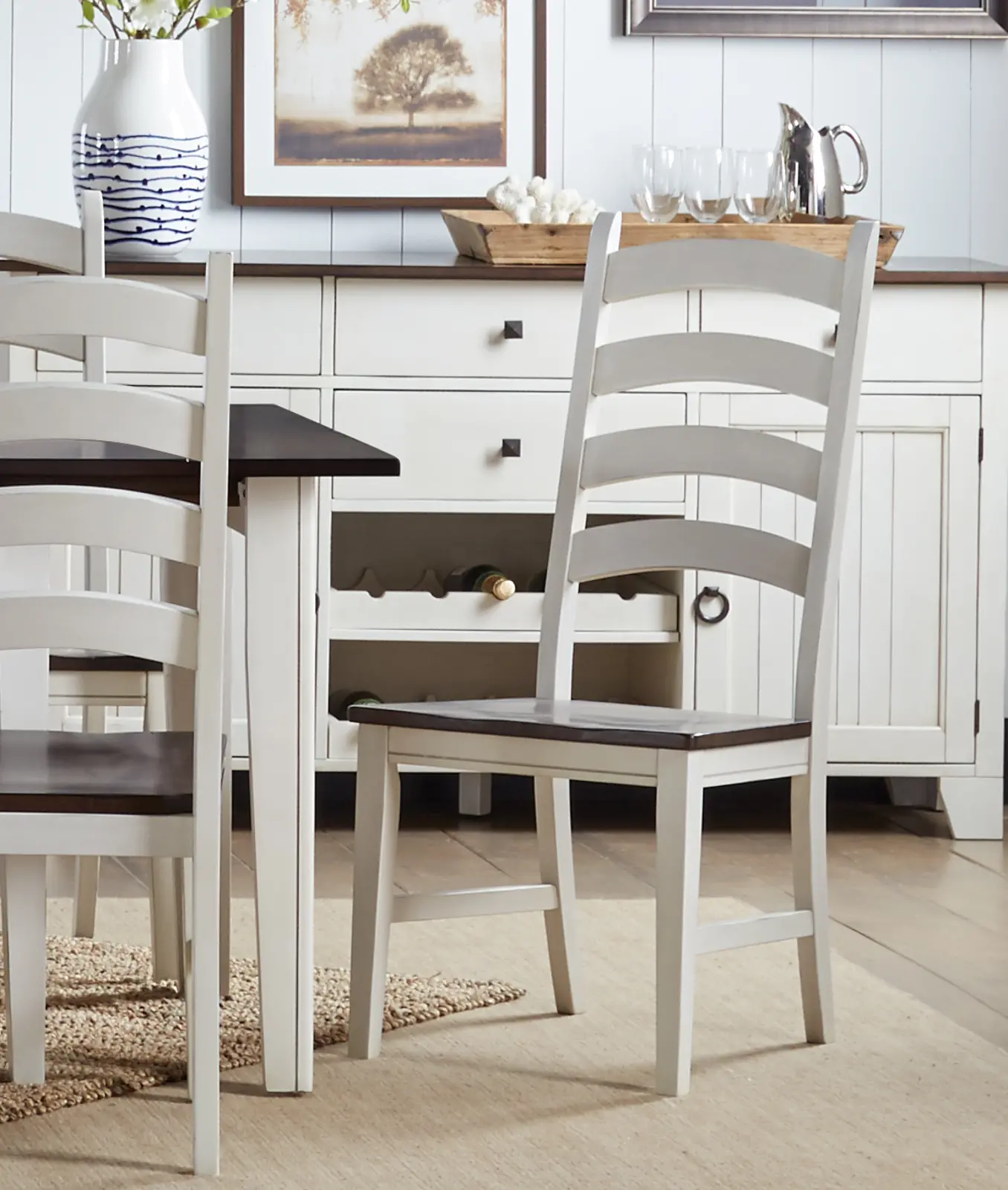 Farmhouse White and Brown Ladder Back Dining Room Chair - Toluca-2