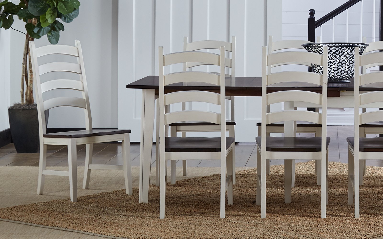 Farmhouse White and Brown Ladder Back Dining Room Chair - Toluca-3