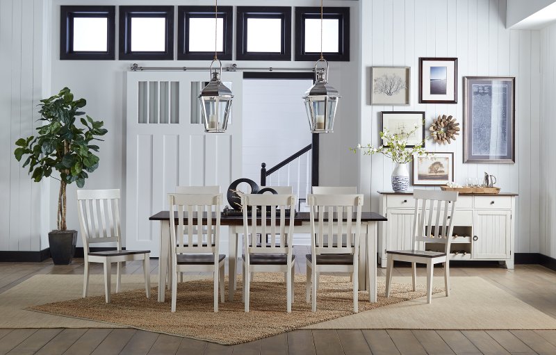 Farmhouse Cream And Brown 5 Piece Dining Set With Slat Back Chairs Toluca