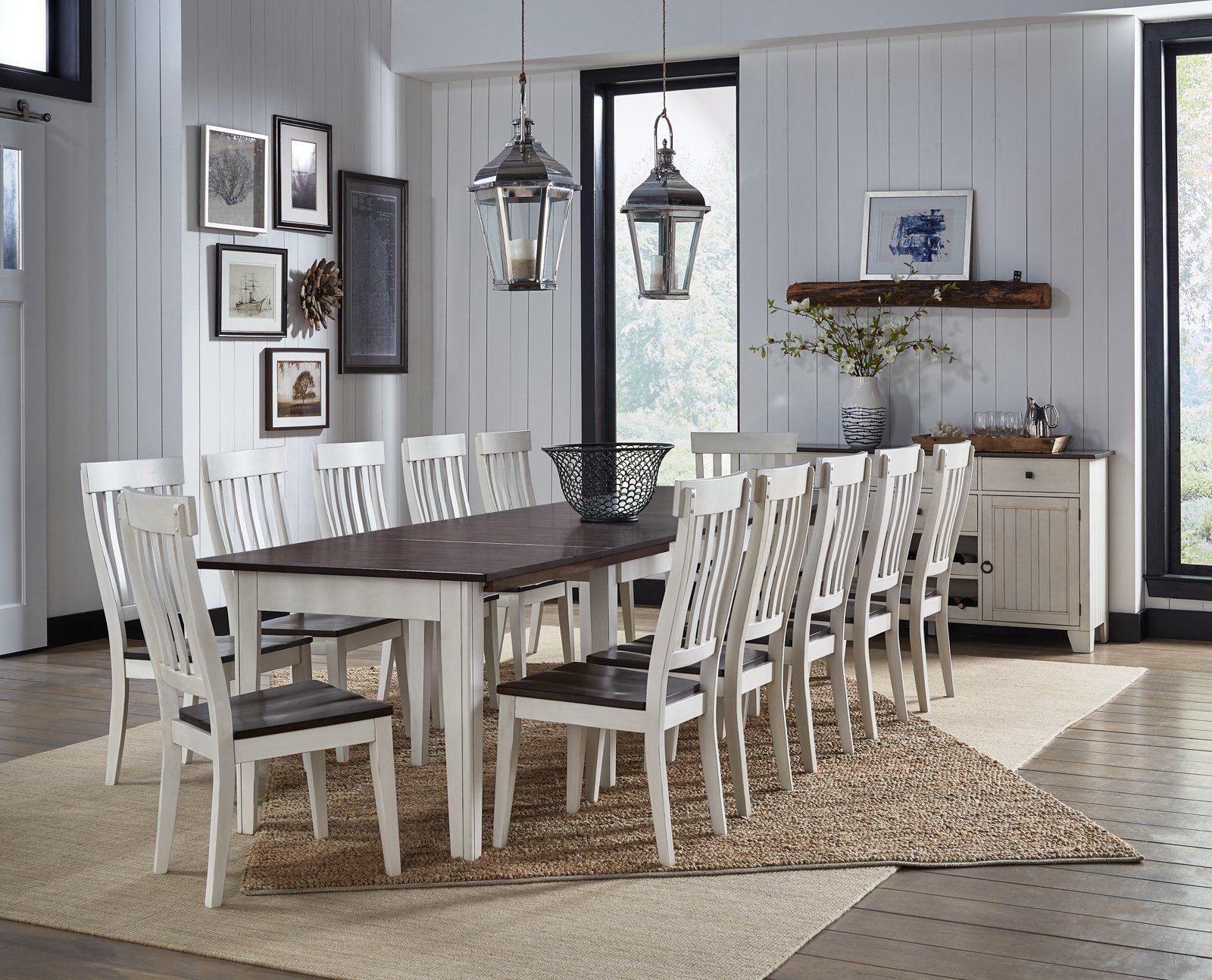 Farmhouse White and Brown 5 Piece Dining Set with Slat Back Chairs - Toluca-3