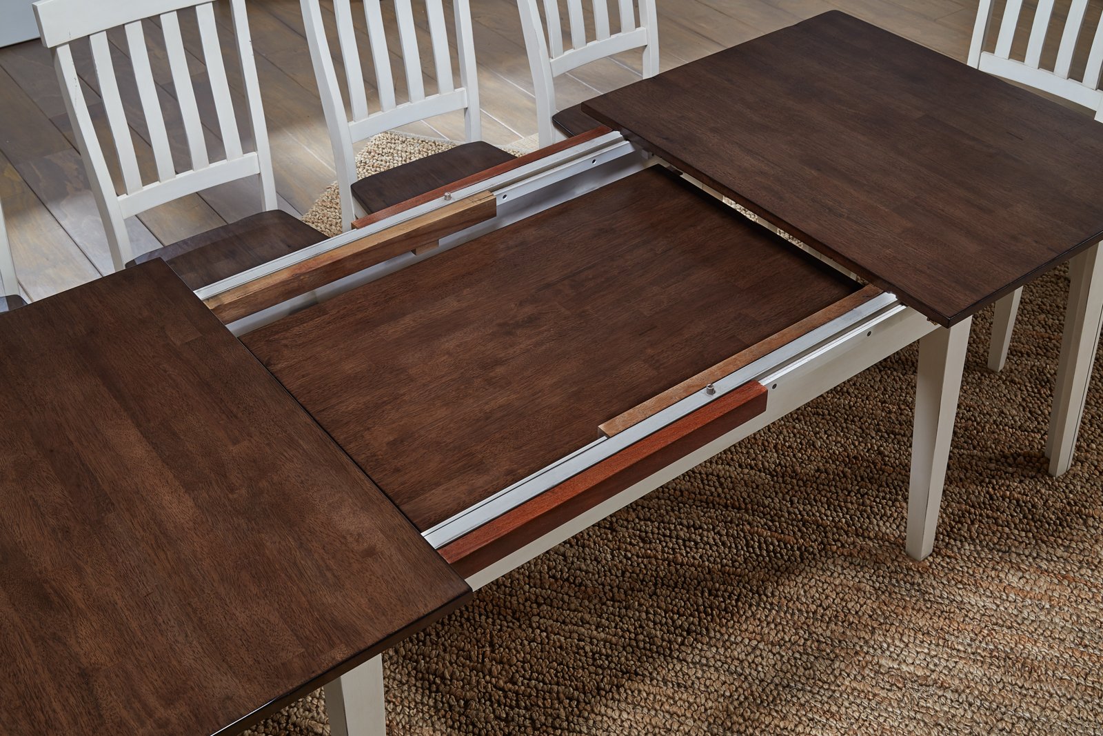 Farmhouse White and Brown 5 Piece Dining Set with Slat Back Chairs - Toluca-4