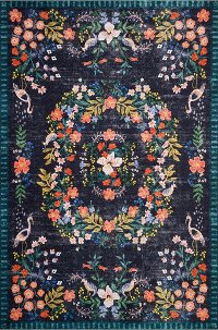 PAL-03RP-BLK/MULIT-5X7.6 5 x 8 Medium Black, Blue, and Coral Area Rug - Palais