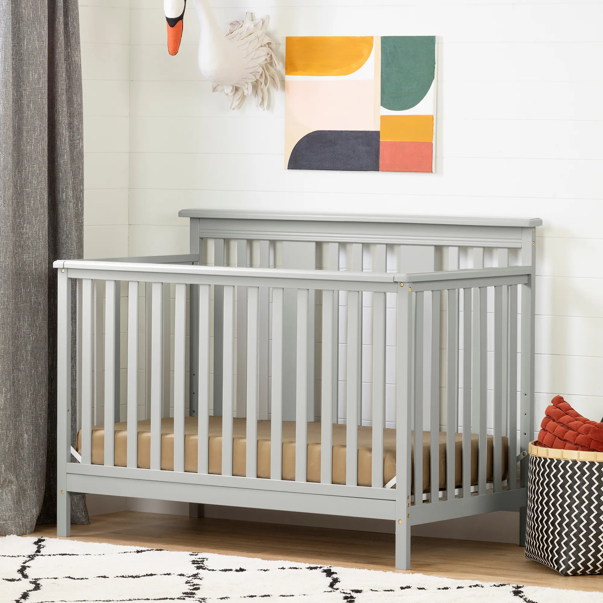 11851 Contemporary Gray Crib with Toddler Rail - Cotton Candy-1