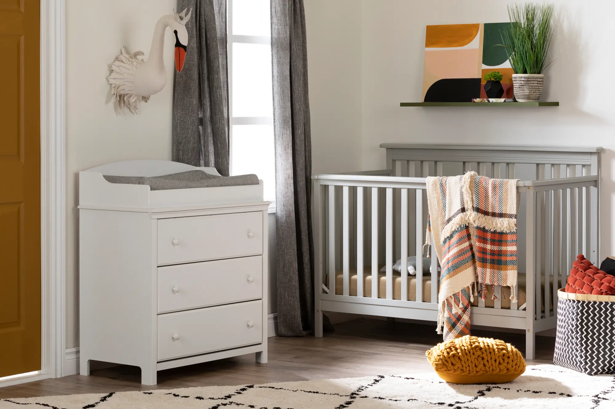 11851 Contemporary Gray Crib with Toddler Rail - Cotton Candy-4