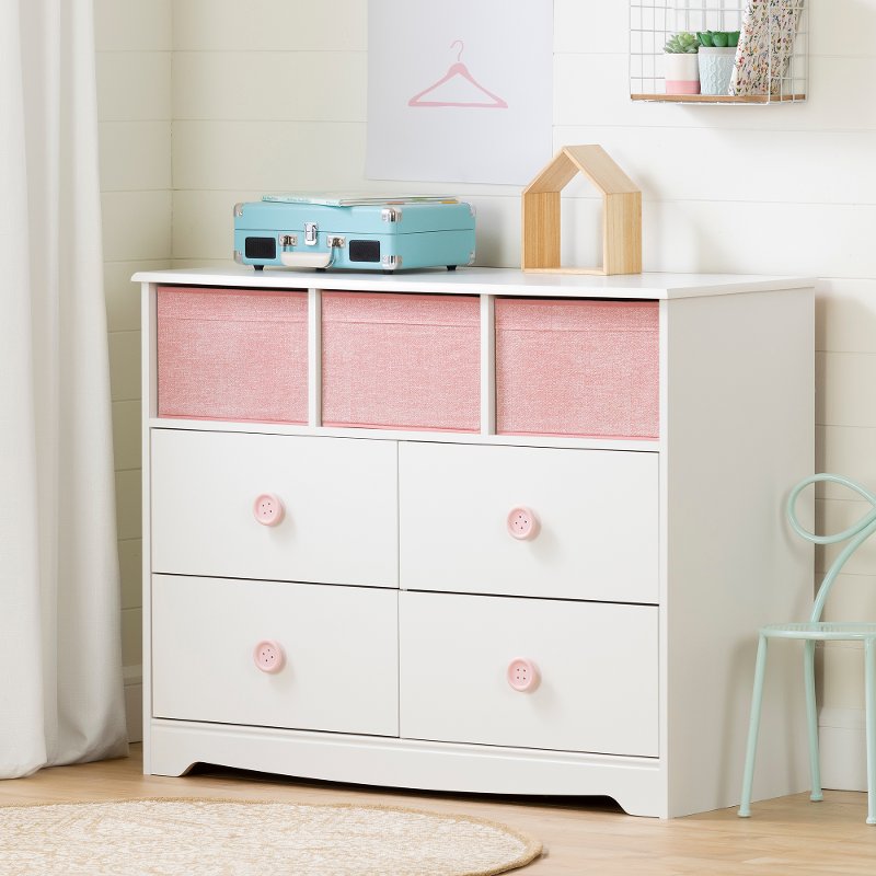 White And Pink Dresser With Storage Baskets Sweet Piggy Rc