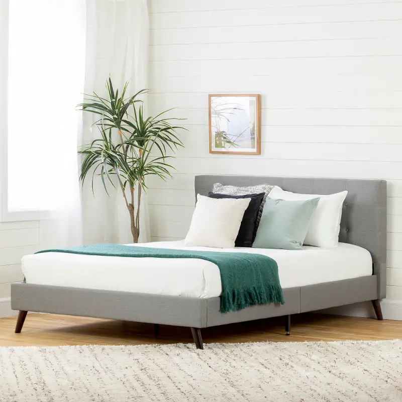 12121 Fusion Contemporary Gray Queen Upholstered Platform Bed - South Shore