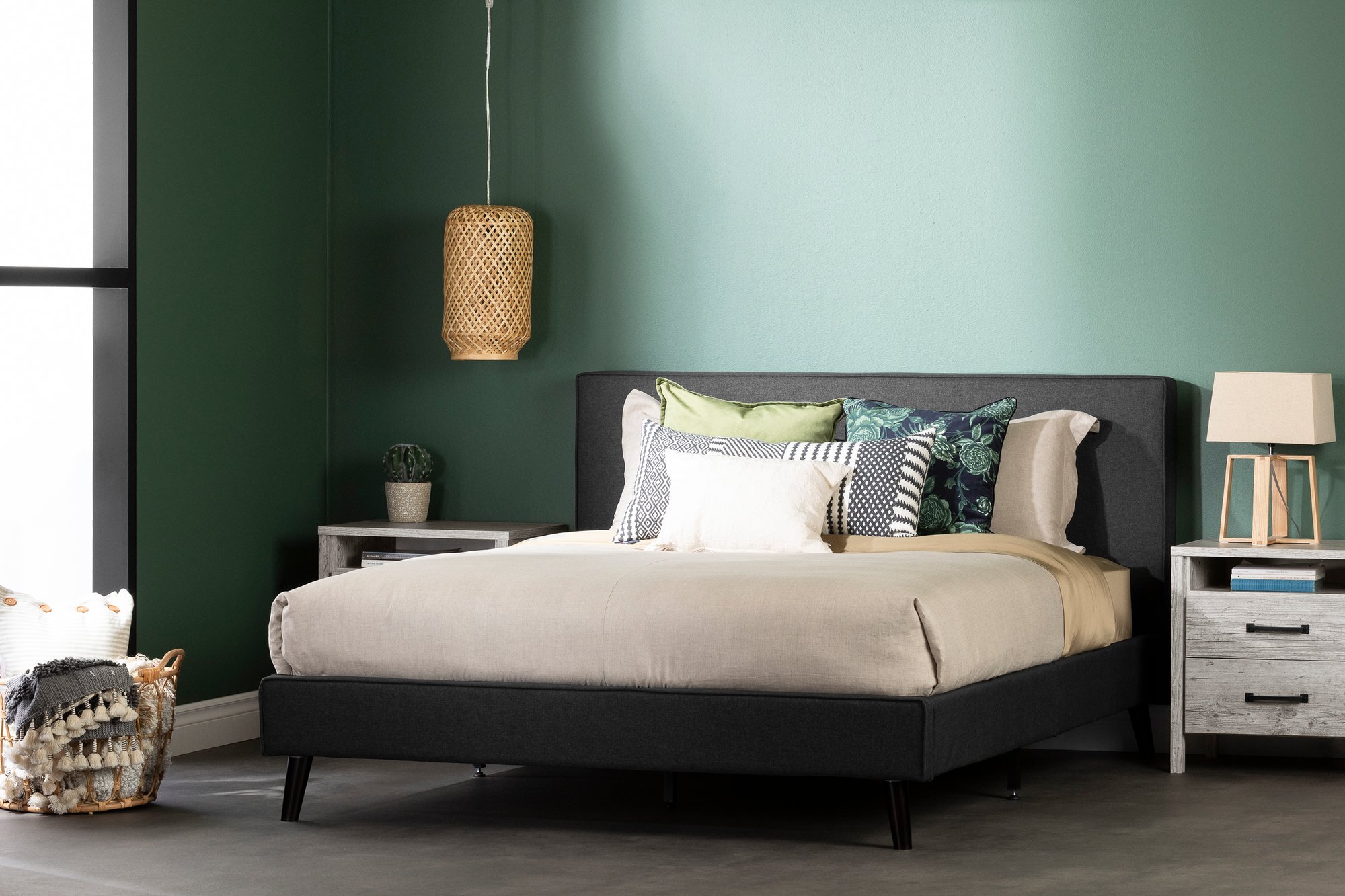 12123 Modern Charcoal Gray Queen Upholstered Platform Bed - Gravity-3