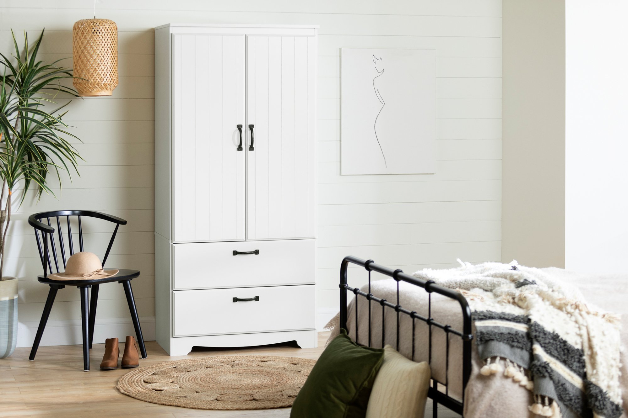 12275 Cottage White Wardrobe Armoire - Farnel-2