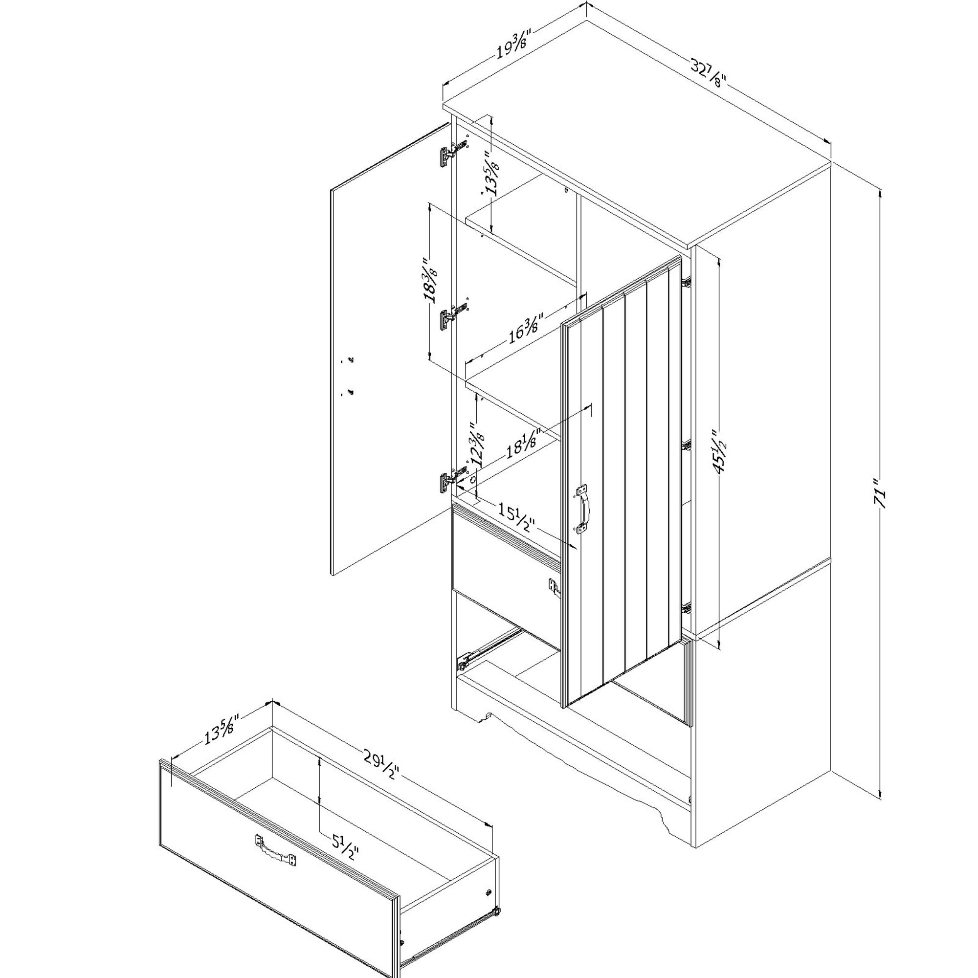 12275 Cottage White Wardrobe Armoire - Farnel-7
