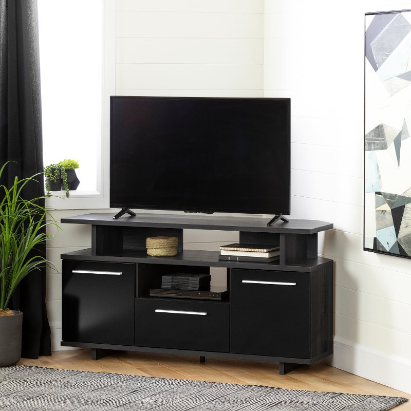 Gray Oak And Black Corner Tv Stand Reflekt Rc Willey Furniture