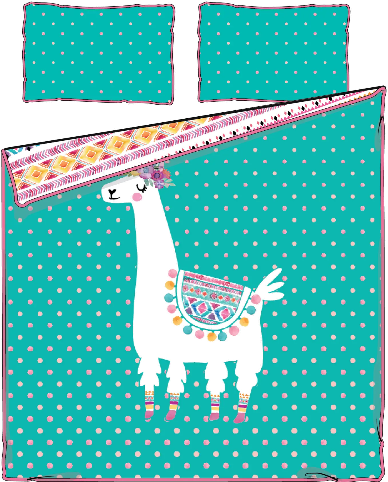 100532 Llama Turquoise Full Comforter and Pillowcases - DreamIt-1