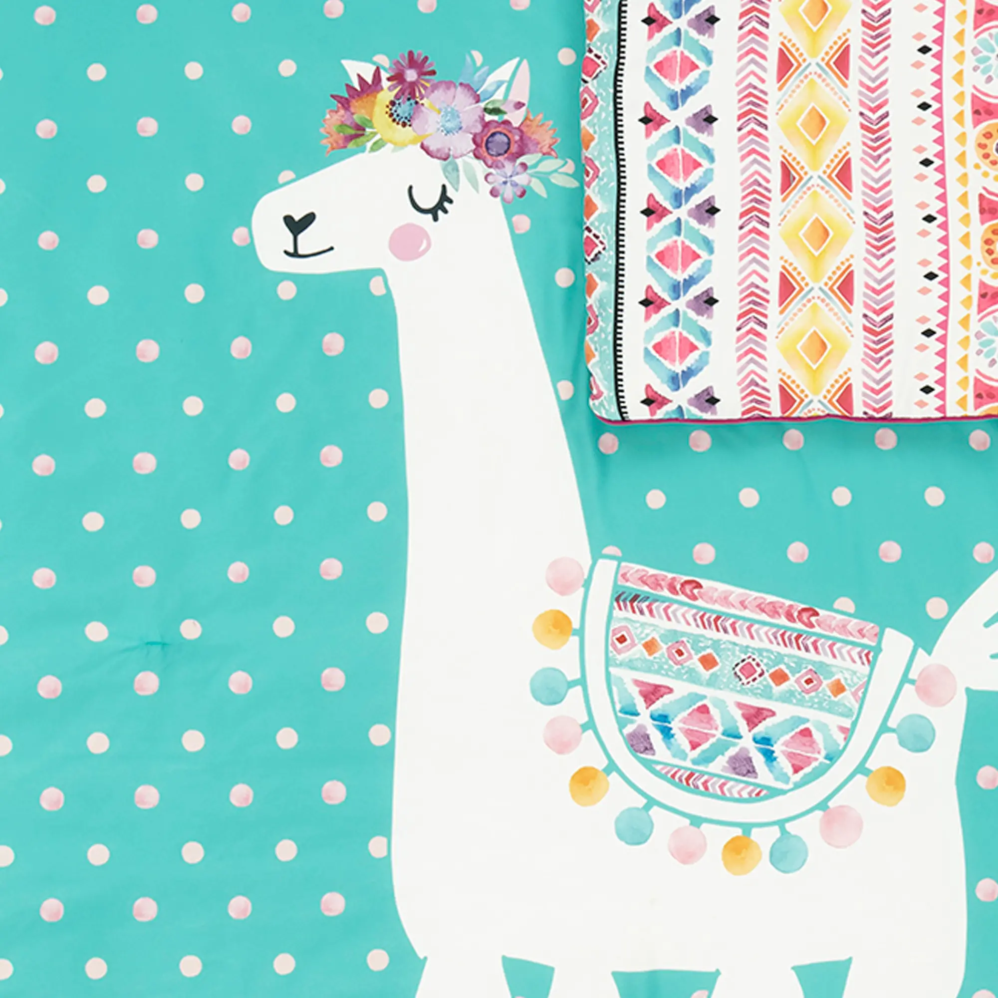 100532 Llama Turquoise Full Comforter and Pillowcases - DreamIt-2