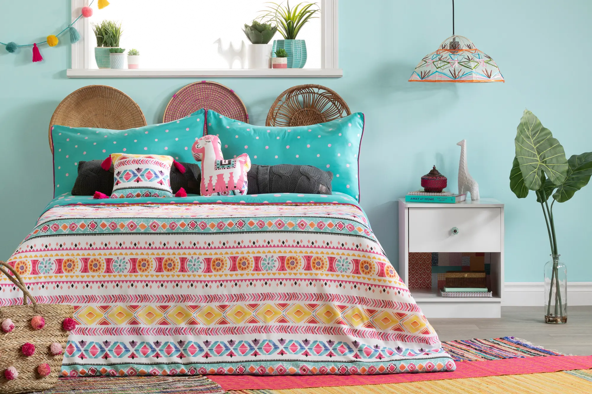 100532 Llama Turquoise Full Comforter and Pillowcases - DreamIt-5