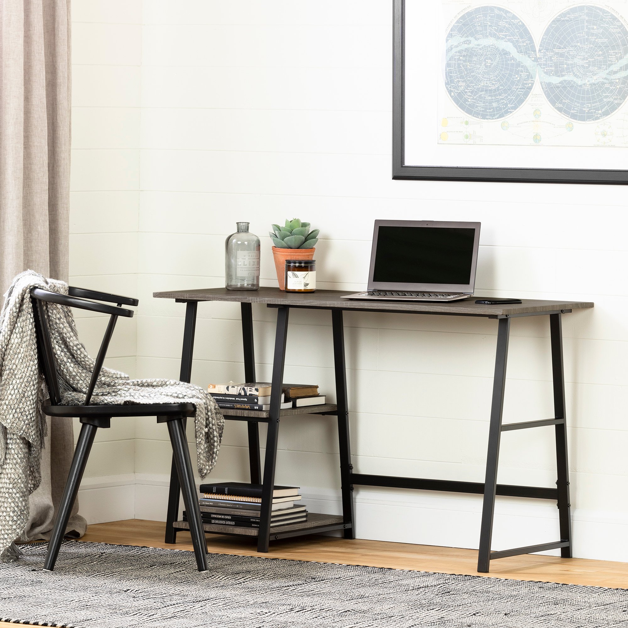 12111 Oak Caramel Industrial Desk with Storage - Evane-1