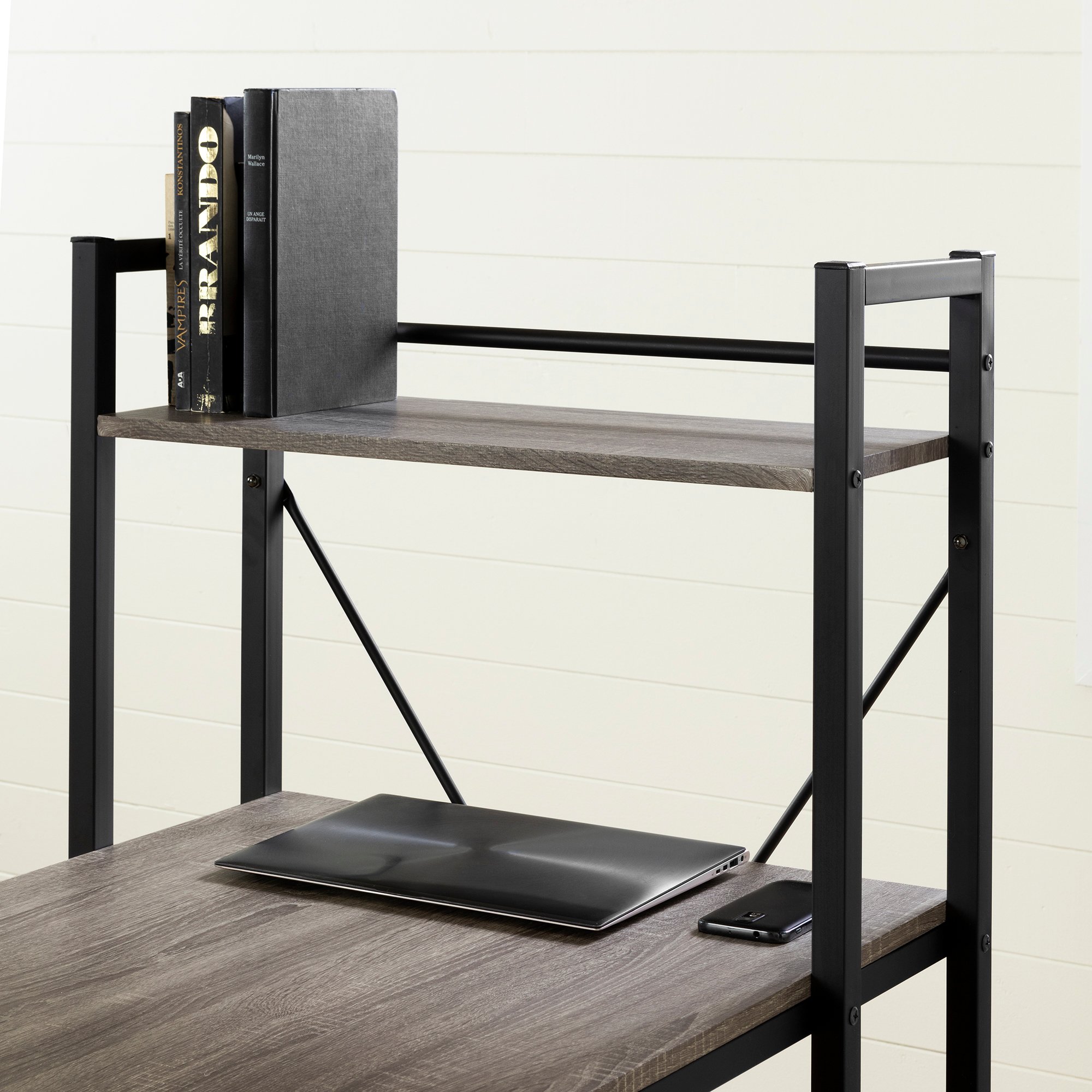 12113 Evane Oak Caramel Industrial Desk with Storage-3