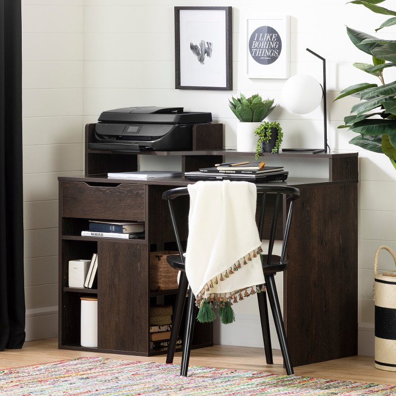 Brown Oak Desk With Hutch And Storage Holland