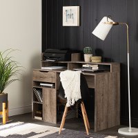 12286 Weathered Oak Desk with Hutch and Storage - Holland