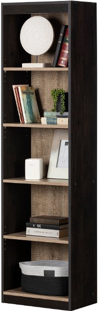 12318 Weathered Oak and Ebony 5-Shelf Narrow Bookcase - Axess-2