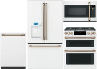 KIT Cafe 4 Piece Gas Kitchen Appliance Package with French Door Refrigerator - White