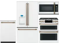 KIT Cafe 4 Piece Gas Kitchen Appliance Package with French Door Refrigerator - White