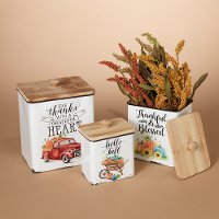 Small Metal Harvest Container with Wooden Lid