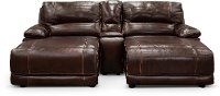 Brown Leather-Match Reclining Double Chaise Sofa with Console - Brant