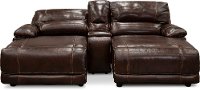 Brown Leather-Match Reclining Double Chaise Sofa with Console - Brant-2