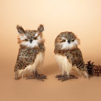 Assorted Winter Feather Owl with Metal Feet