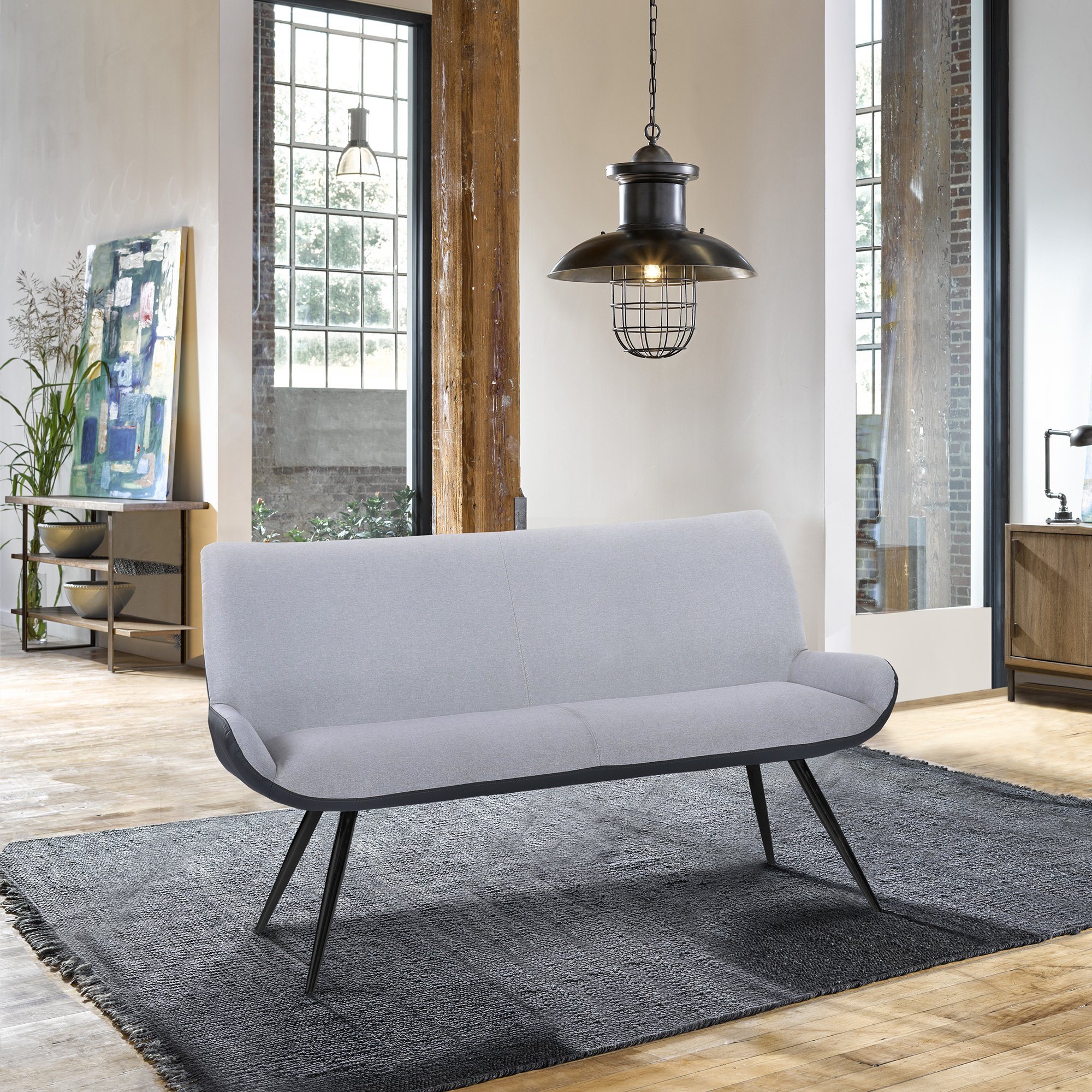 Coronado Modern Industrial Pewter Upholstered Dining Bench-1