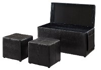 Java Brown Faux Leather 3 Piece Storage Ottoman Set - Irvine