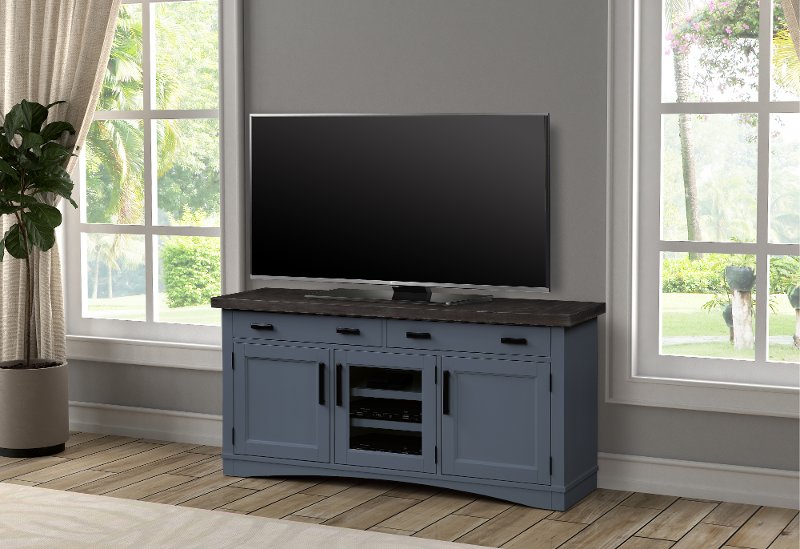 63 Inch Denim Blue TV Stand Americana RC Willey Furniture Store