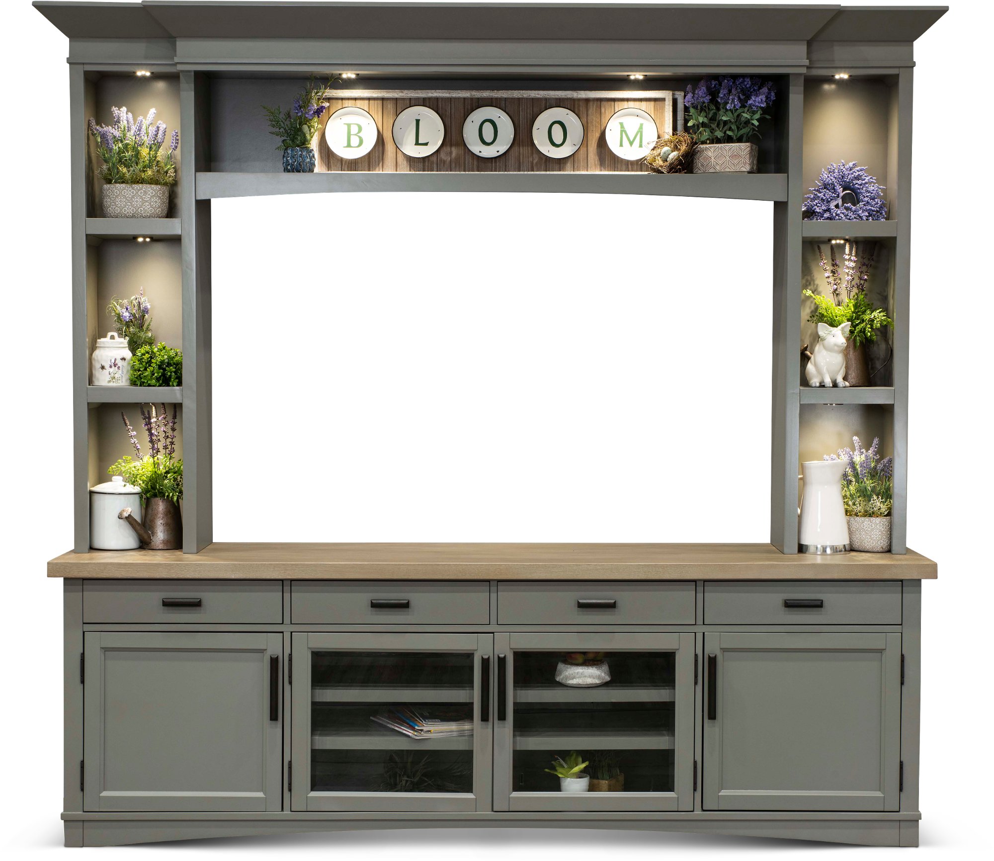 Rustic Dove Gray 92 inch Entertainment Center-1