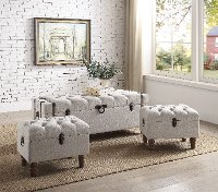 Taupe Button Tufted Storage Ottomans Set of 3 - Sachi
