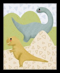 Yellow and Blue Dinosaurs Canvas Framed Wall Art